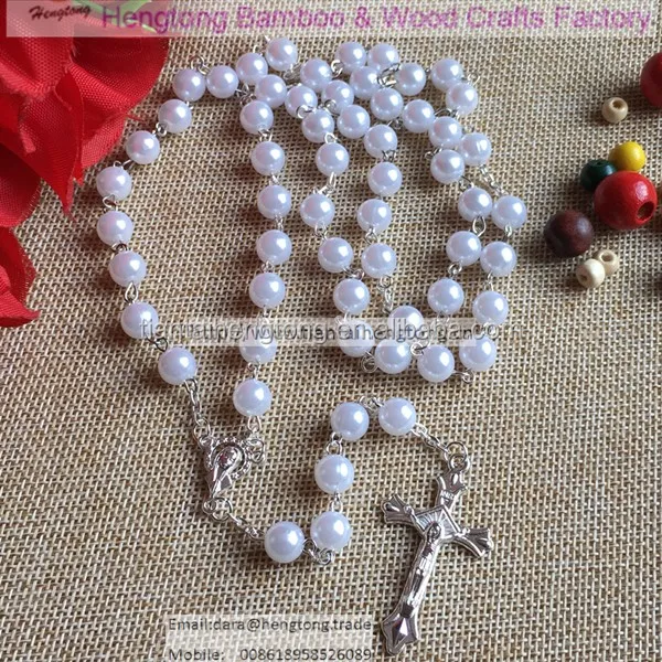 8mm Blue Pearl Rosary Beads,Catholic Necklace With Clear Heart Rosary