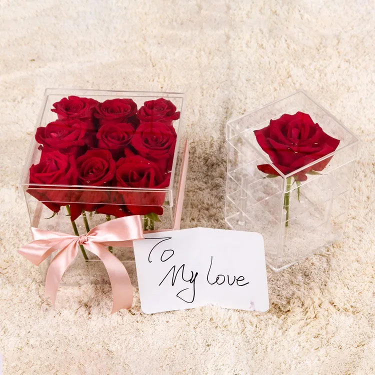 Vase Decorative Square Rose Pot Wedding Acrylic Rose Flower Gift Box