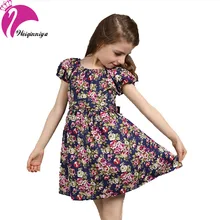 New 2016 European Style Baby Girls Dress Summer Cotton Short-Sleeve Flowers Floral Dresses Vestido Infantil Children’s Clothing
