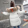 2018 winter hot selling fashion women fur collar hooded coat warm long down feather jacket