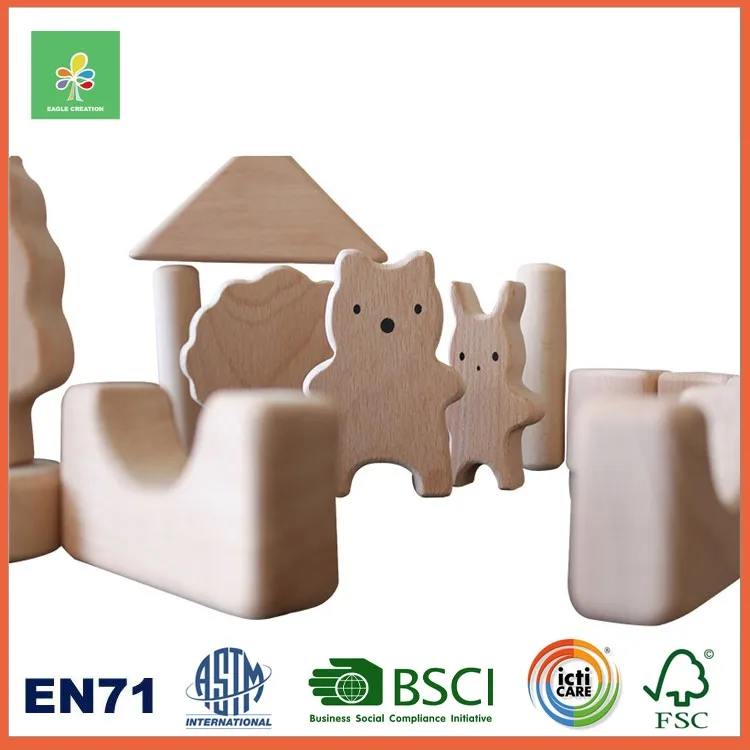 Wooden Animal Building Block Toys Natural Eco Friendly Wood Building