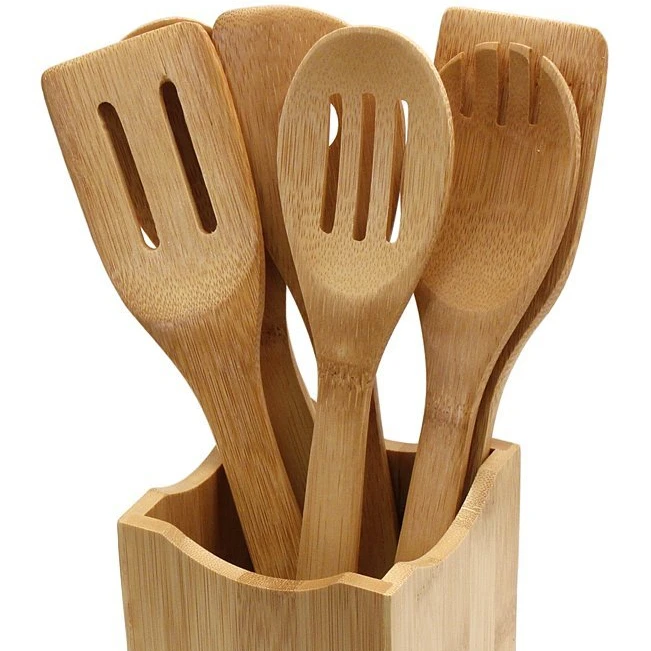 2019 Best Selling Eco Friendly 7 Pcs Bamboo Kitchen Utensil Set Premium