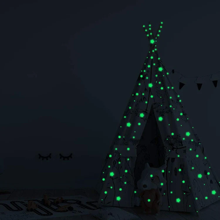 New Product 100PC Kids Bedroom Fluorescent Glow In The Dark Stars Glow Wall Stickers Stars Luminous Glow Sticker Color 