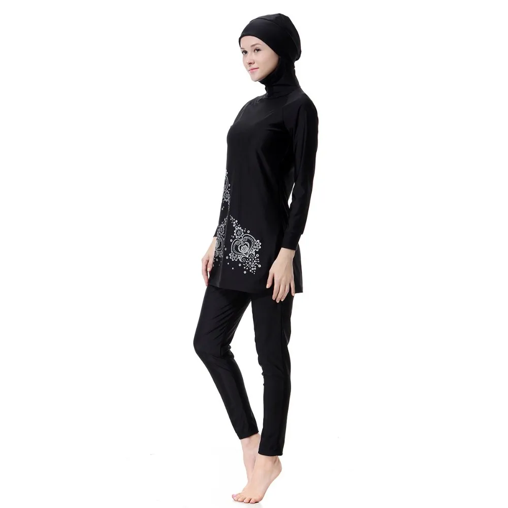H1002 Muslim Swimsuit Islamic Arab Swimwear 2 Pieces Connected Hijab