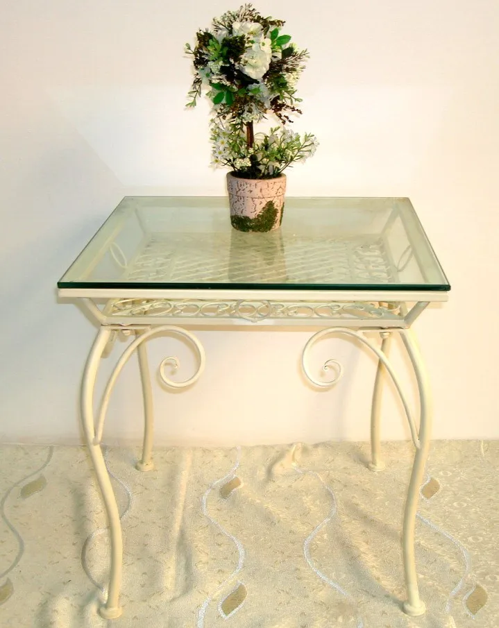 Tempered Glass Top Antique Wrought Iron Leisure Way Metal Coffee Table