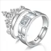 Lovers Copper Alloy Jewelry White Cubic Zirconia Brass 925 Silver Plated Crown Couple Ring