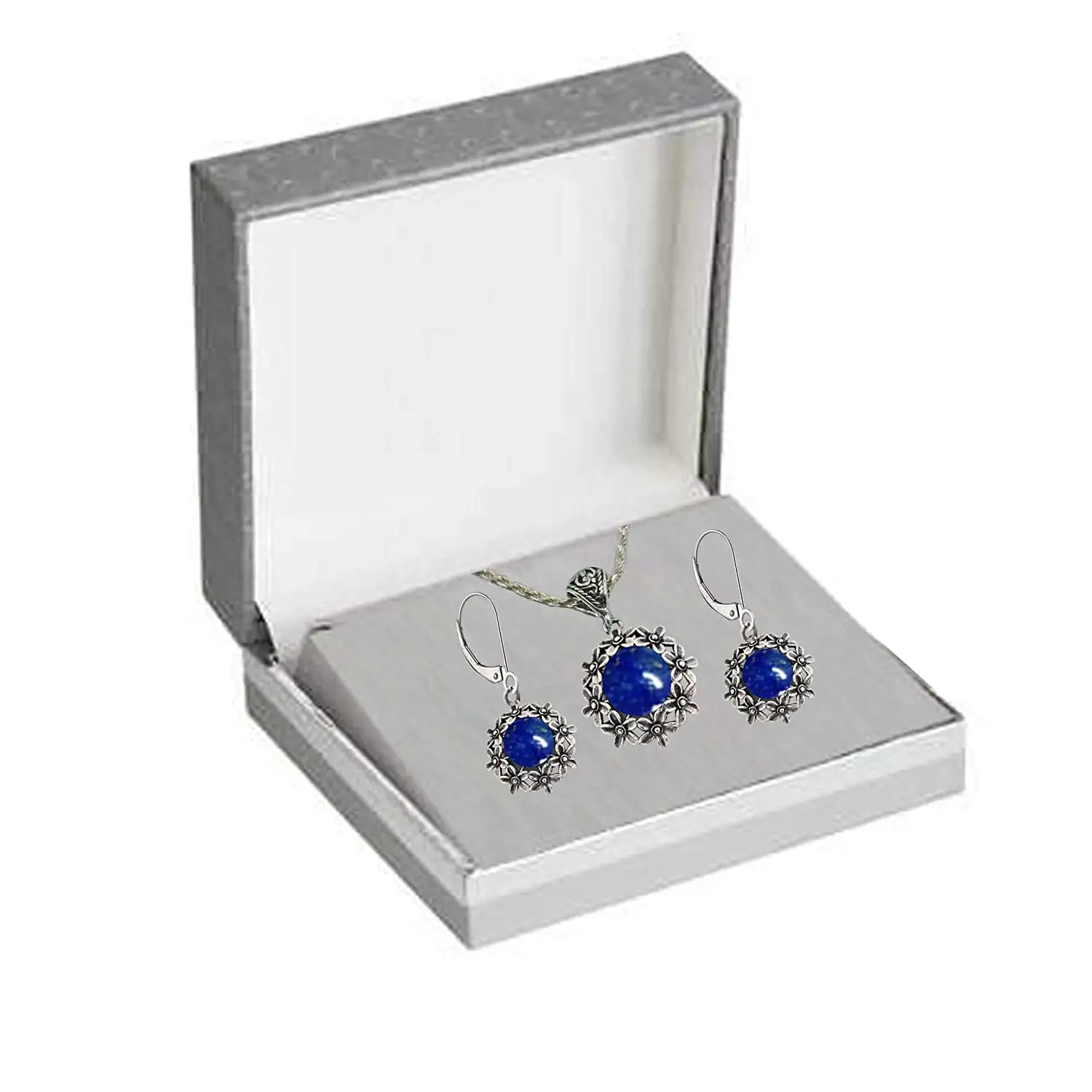 Colors Rhodium Plated Sterling Silver Pear 1.8 cttw CZ Center Vintage Pendant Necklace and Earring set