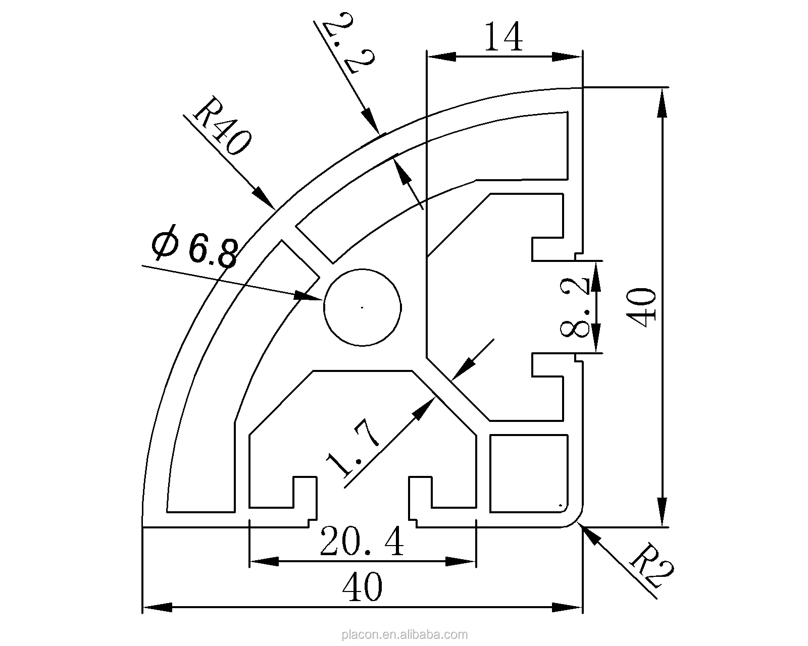 Профиль v slot 40x20 чертеж