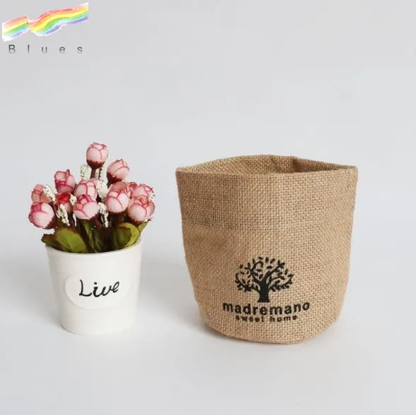 Small Hessian Plant Pot Cover Storage Basket Jute Woven Planter Flower