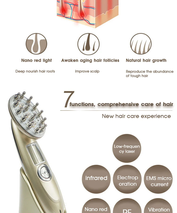 Electric Rf Laser Ems Hair Regrowth Comb Brush Led Microcurrent Laser