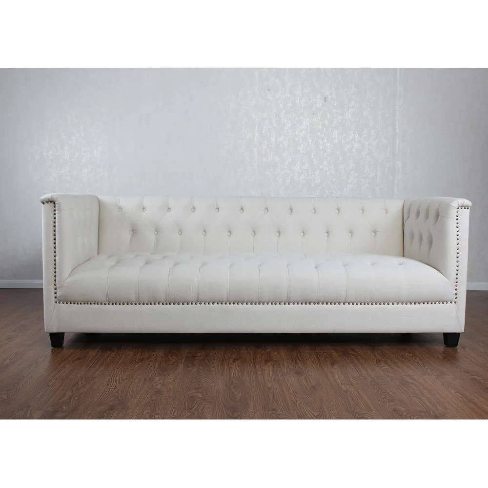 Contemporary Diamond Tufted And Nailed Trimmed 3 Seater Couch Living