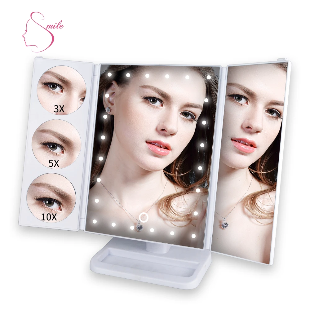 Table Stand  5X Magnifying Bathroom Mirror Lighted Round Makeup Mirror With LED Light Desktop Makeup Mirror Dimmable
