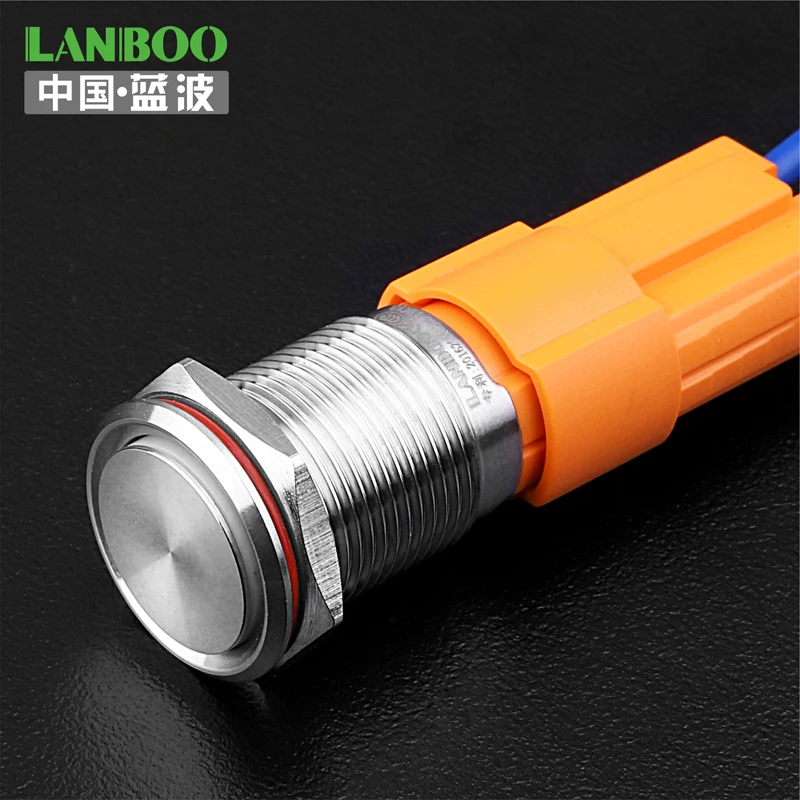 LANBOO 16mm  Flat  Head Symbol LED Lighted Momentary or Latching Metal Push Button Switch with IP65