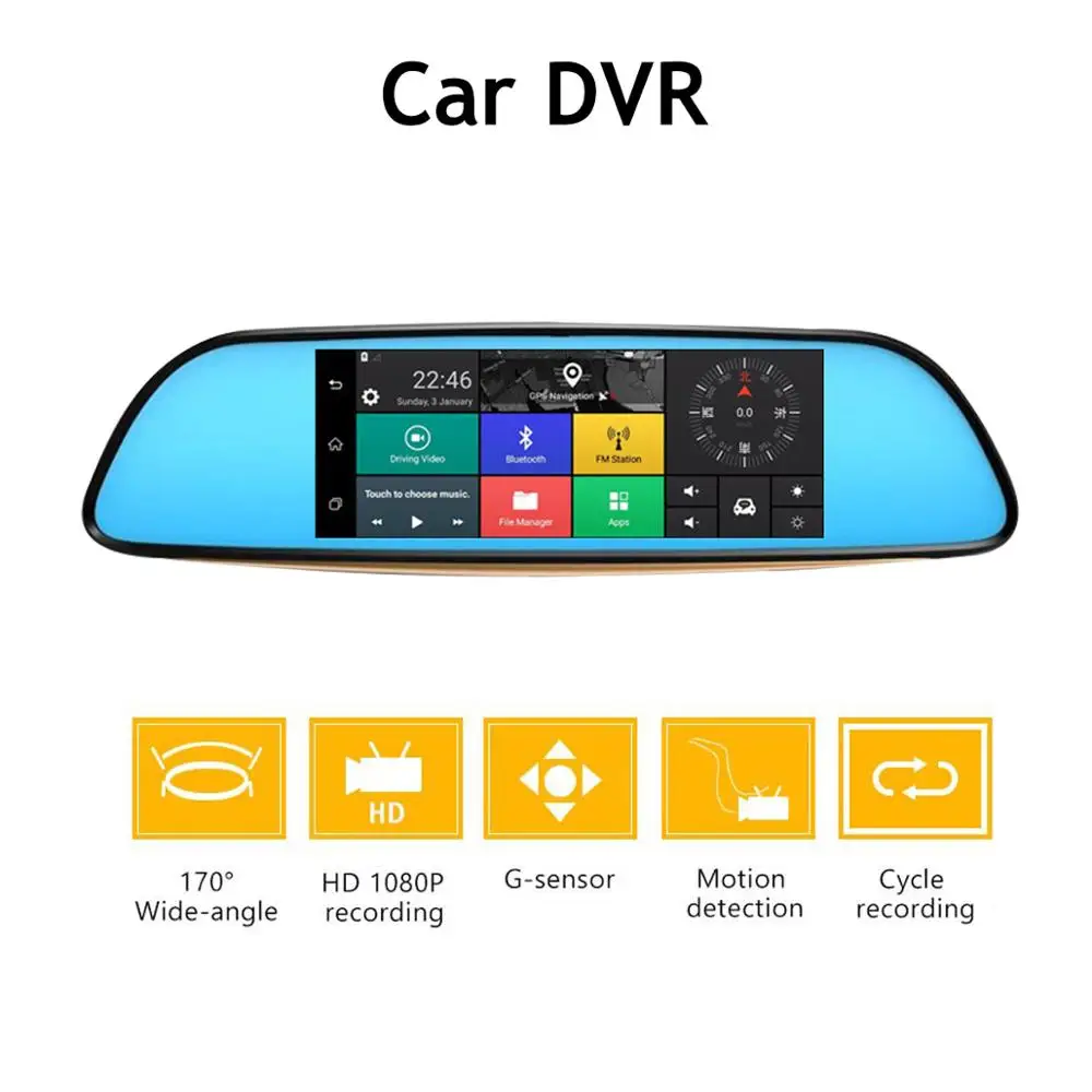 7 Inch Full Touch Screen Android 5.0 Car Dvr Mirror With Wifi 3g Gps ...