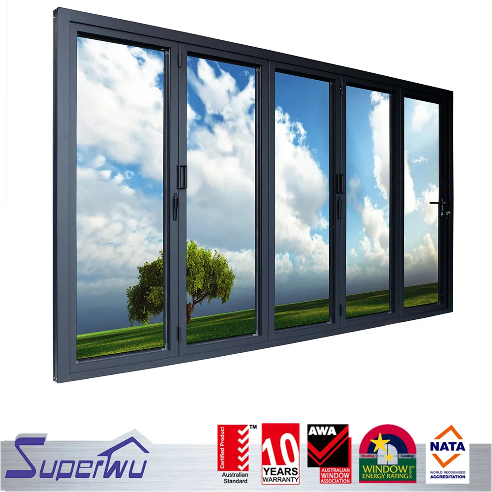 Aluminum black frame color bifolding door thermal break profile folding door multi panels