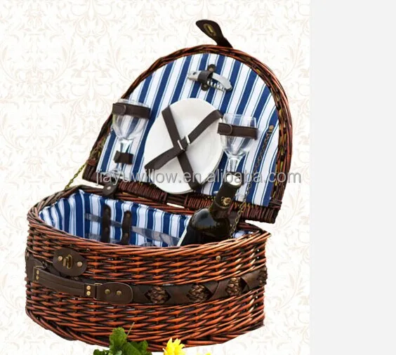 Handmade Natural Wicker Picnic Basket For 2 Person Mini Picnic Basket