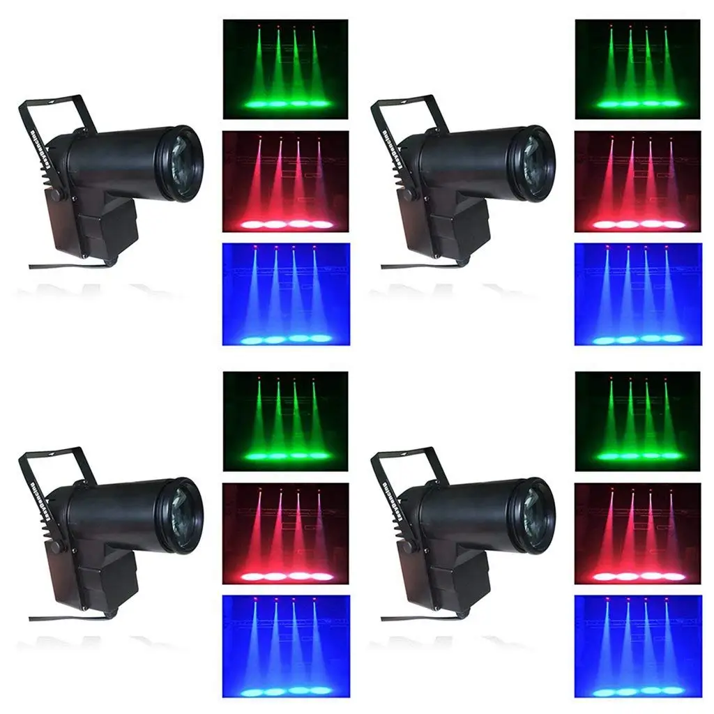 Pin Spot Beam Light 10W RGBW Led Stage Wash Spot Lights with DMX for Dance Party DJ Disco Wedding Show Home Mirror Ball Lighting (4pcs)