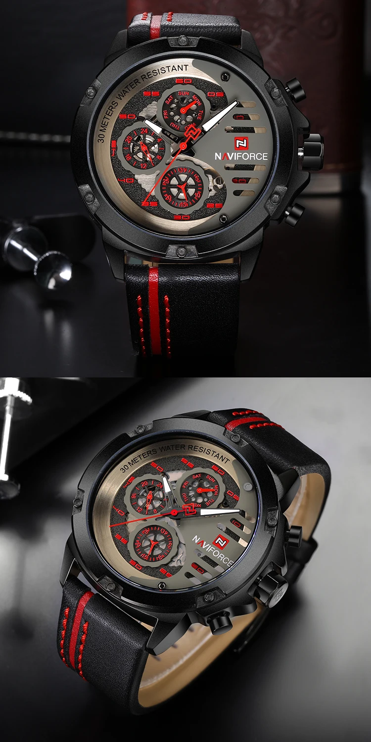 NAVIFORCE 9110 Men wristwatches genuine Leather Sports Watches Men's Watch Man Quartz Clock Relogio Masculino Saat