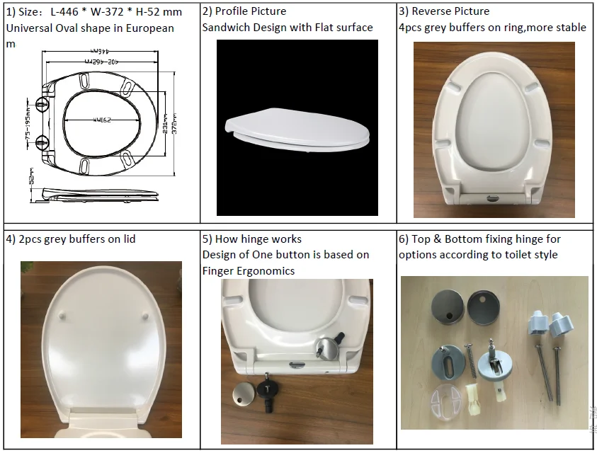 New Universal Luxury White Soft Close Adjustable Toilet Seat With Bottom Fixings 