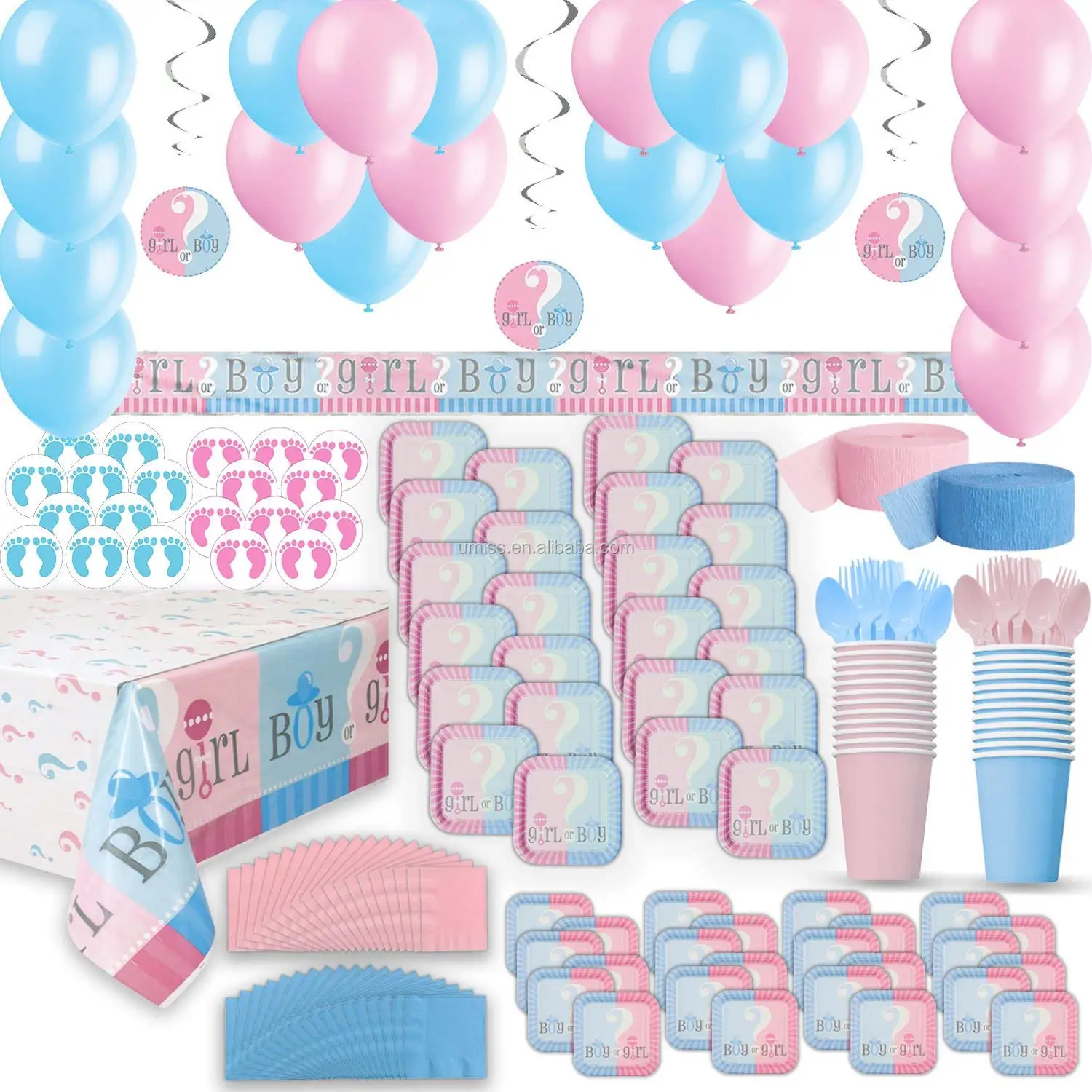 Umiss Gender Reveal Party Supplies Two Size Plates Cups Napkins Cutlery Tablecloths Stickers Streamers Baby Shower Decorations Buy Baby Shower Decorations