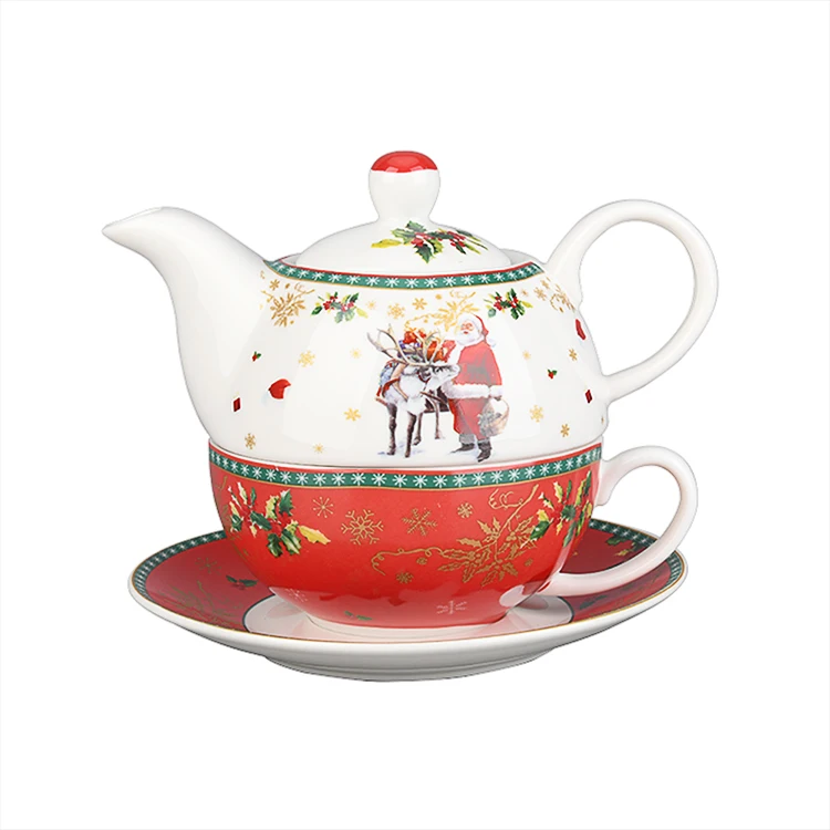 Modern Fine Bone China Crockery Red One Person Teapot Cup Sets For