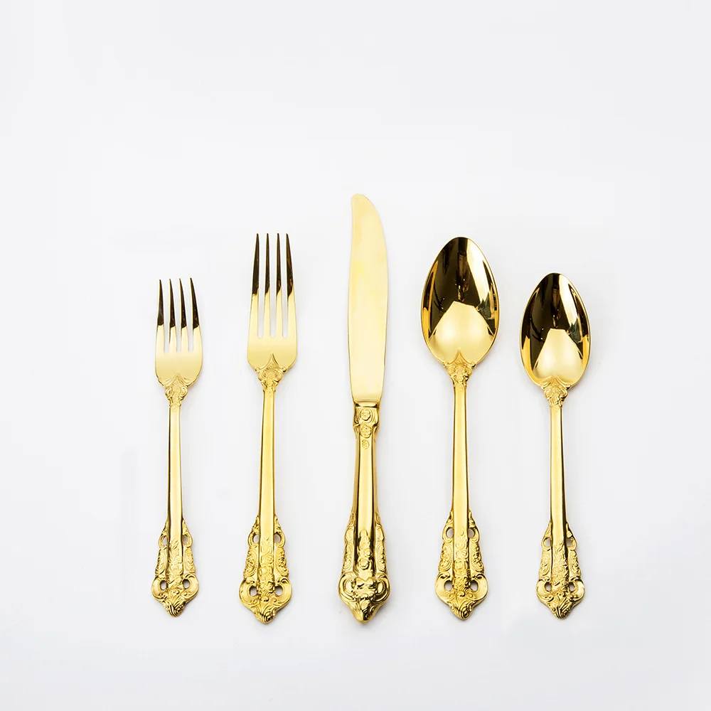 Wholesale Stainless Steel European Palace Design Gold And Silver Cutlery Set Metal Fork Knives And Spoon Gift Flatware