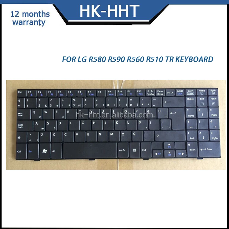 Turkish Keyboard Stickers — WHITE on BLACK — Laptop TR