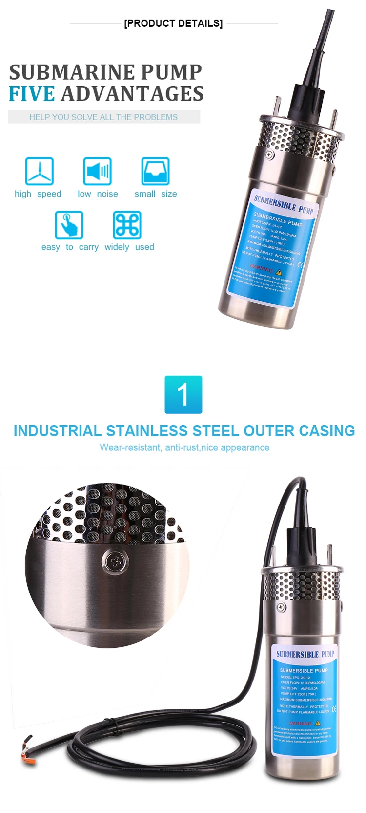 Jatmaker 12v / 24v dc solar submersible water pump agricultural irrigation deep well pump