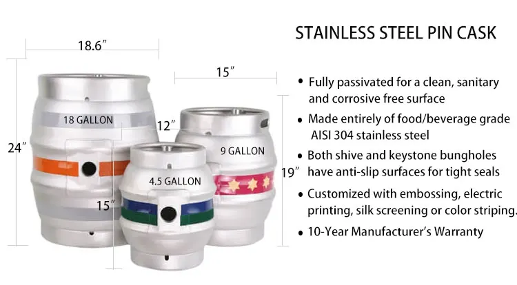 yantai trano Stainless Steel 4.5/9/18 gallon Beer Cask