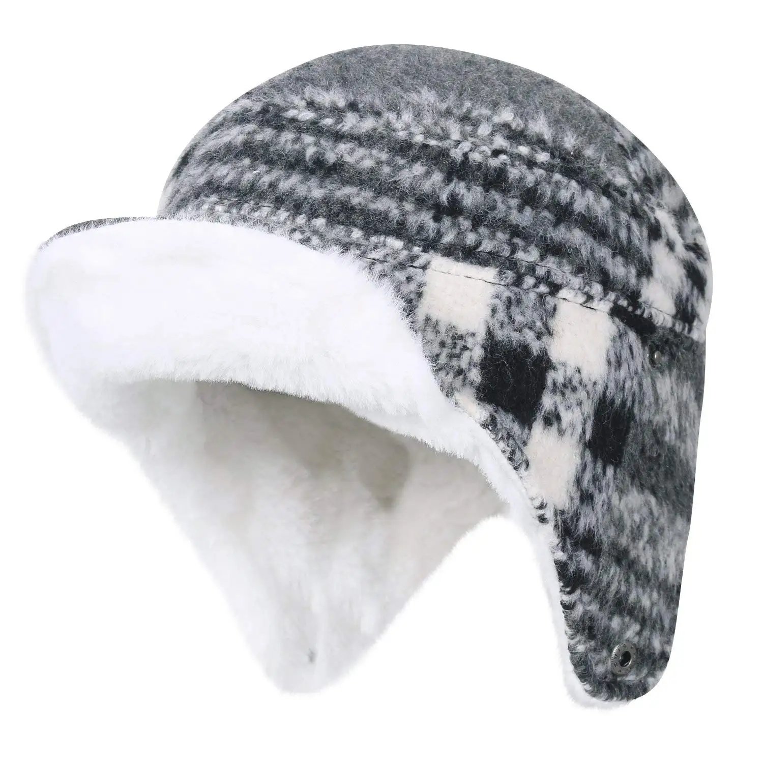 plaid wool cap with ear flaps