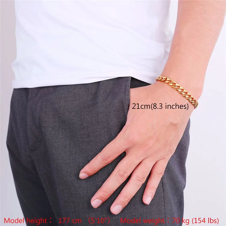 Big Chunky Bracelet Men Jewelry Wholesale Gold Color Thick Cuban Chain