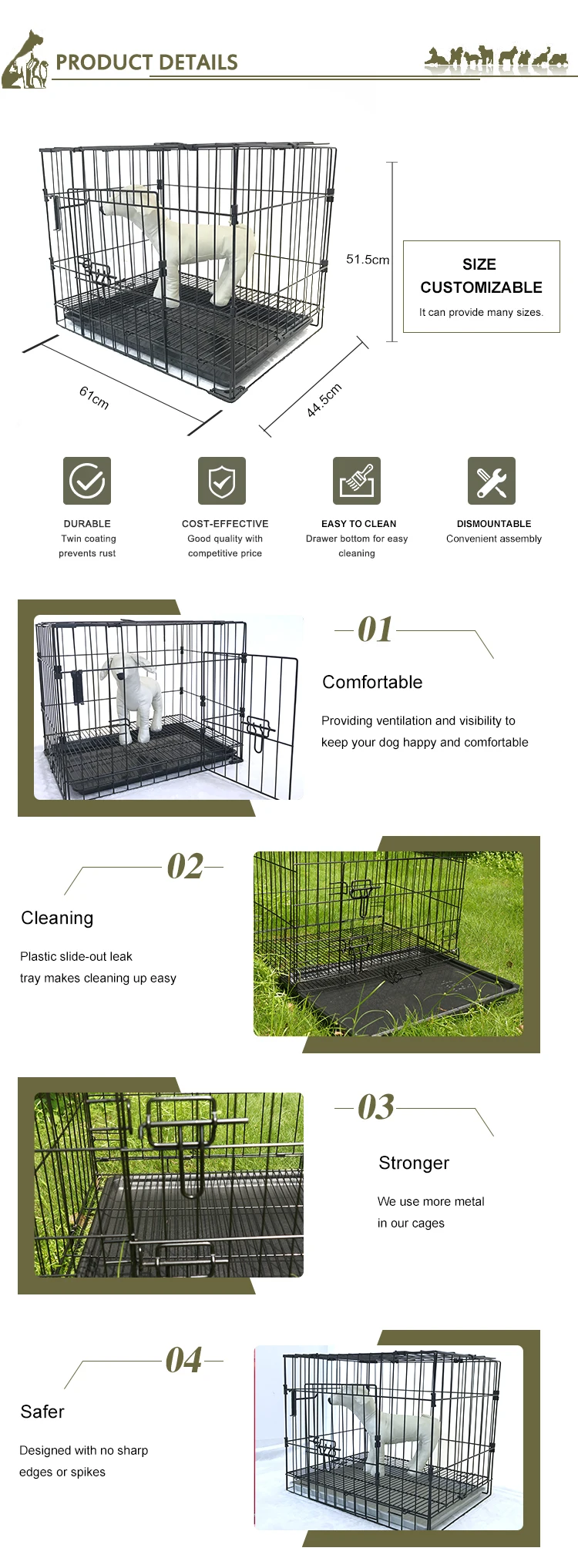 Pet Cage Kennel Xxxl Dog Crate Heated Aluminum Metal With Wheels Tray