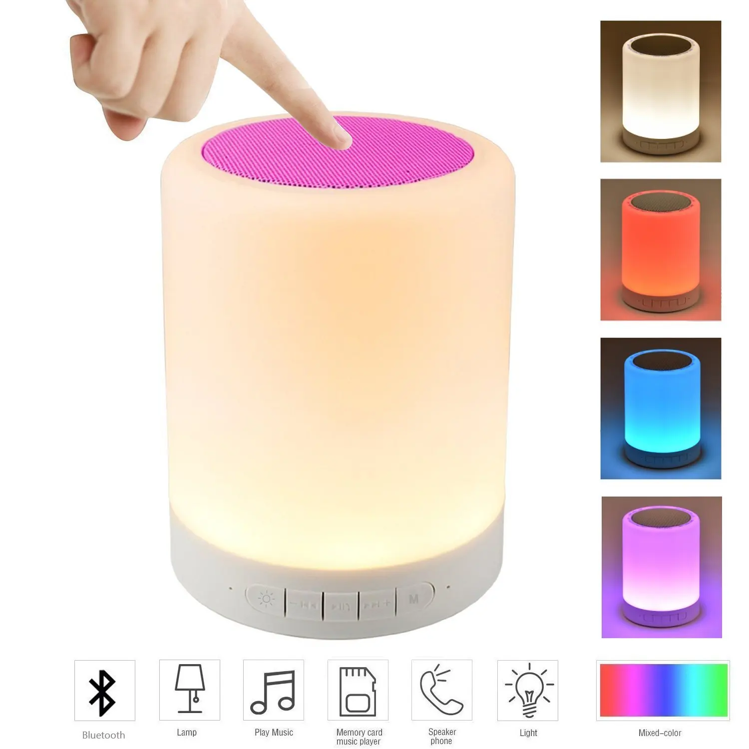 Portable Wireless Speakers With Touch Sensor Rgb Bedside Table Lamp ...