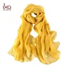 100% Silk 8mm Chiffon Long Summer Women Yellow Silk Scarf Solid Color in Delhi