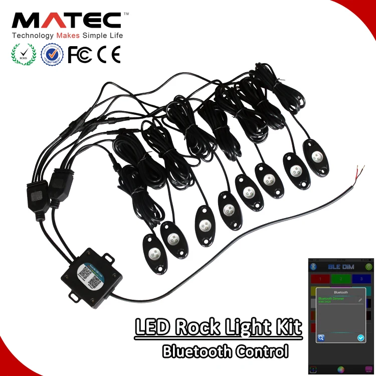 Car light RGB LED ROCK LIGHT Kits with APP Bluetooth controller 12 pcs led pods track truck boat RGB led rock light kit