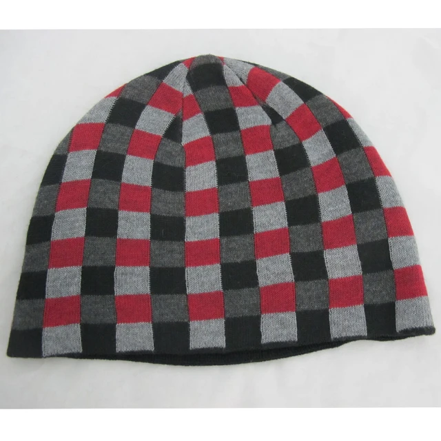 checked beanie hat