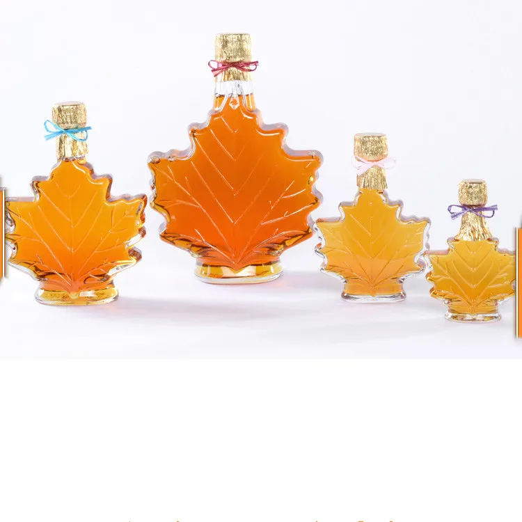 250ml 100ml 50ml Maple Leaf Shaped Glass Bottle For Maple Syrup Glass Syrup Bottles With Screw