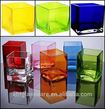 Abt Custom Glassware Manufacturer Colored Square Cube Glass Vase