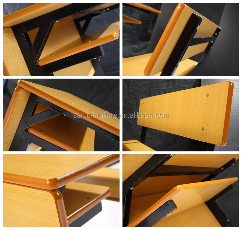 Strong Wooden Classroom Furniture Double School Desk With Bench Chair