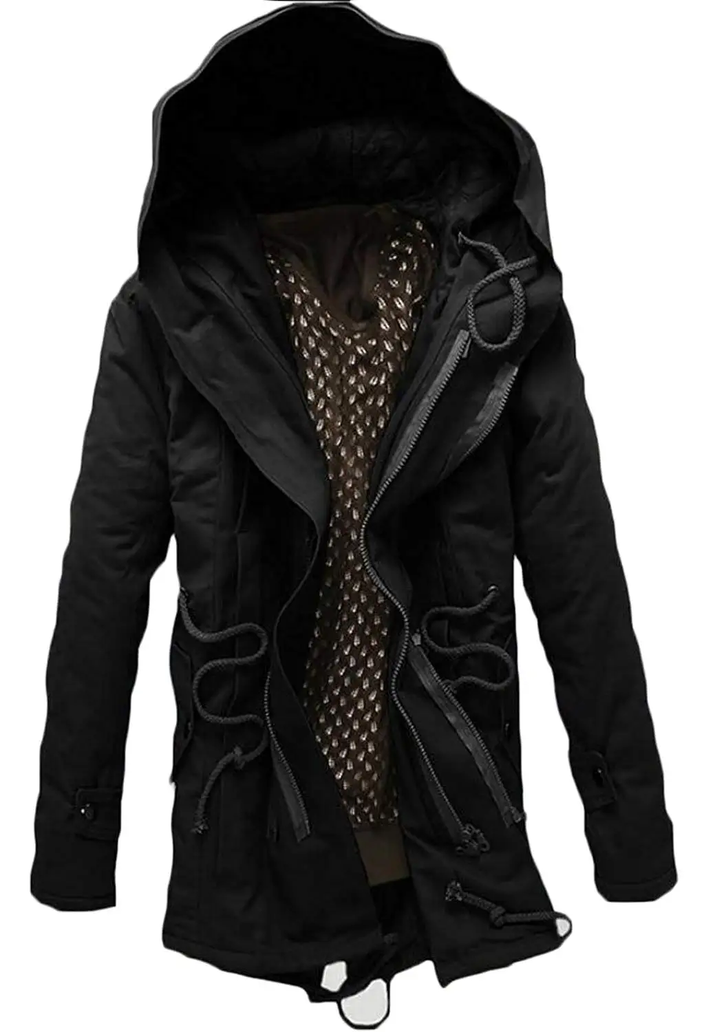 YUNY Mens Zip Hooded Down Pockets Warm Casual Winter Parka Jacket Black S