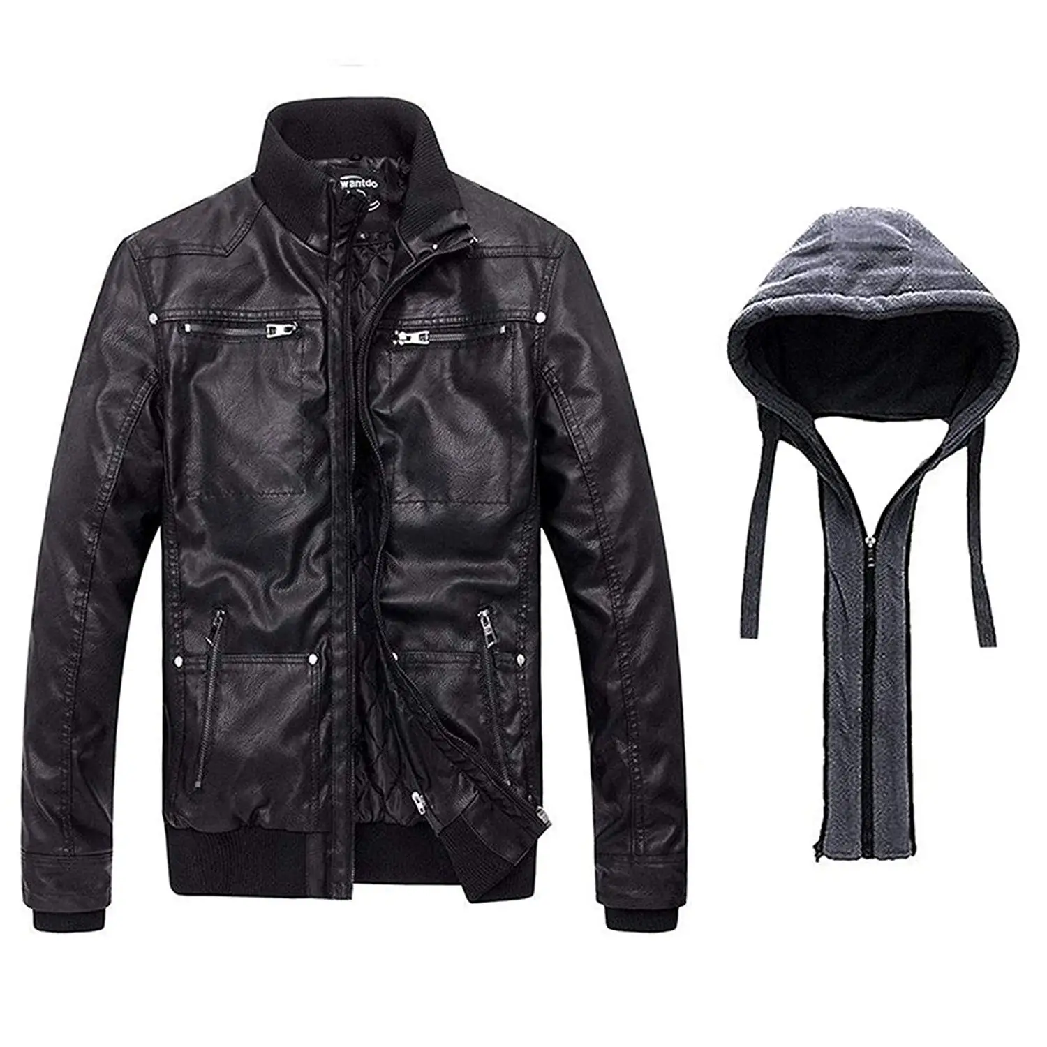 Captain Cory Mens Leather Jacket Motorcycle Bomber Black Real Leather Hoodie Jacket Men with Detachable Hood