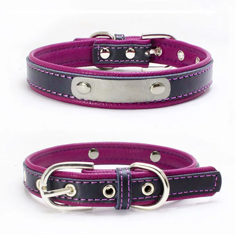 Really Cool Black Leather Engraved Iron Pet Collar Custom Dog Collars