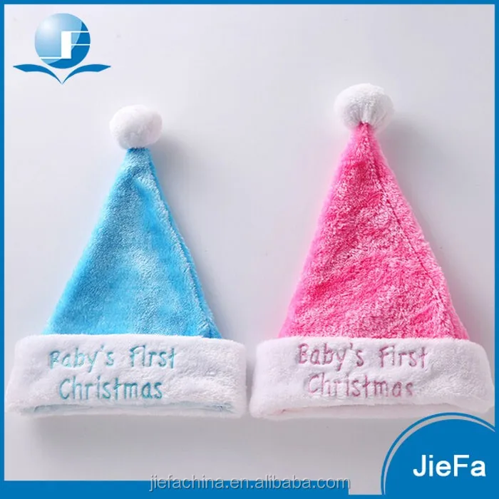 pink and blue santa hats