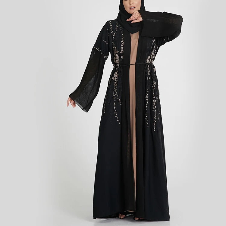 Cardigan musulman Oem en dentelle, Abaya à devant ouvert, avec poignets à Double couche, 2020