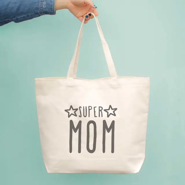 super mom cotton canvas tote bag