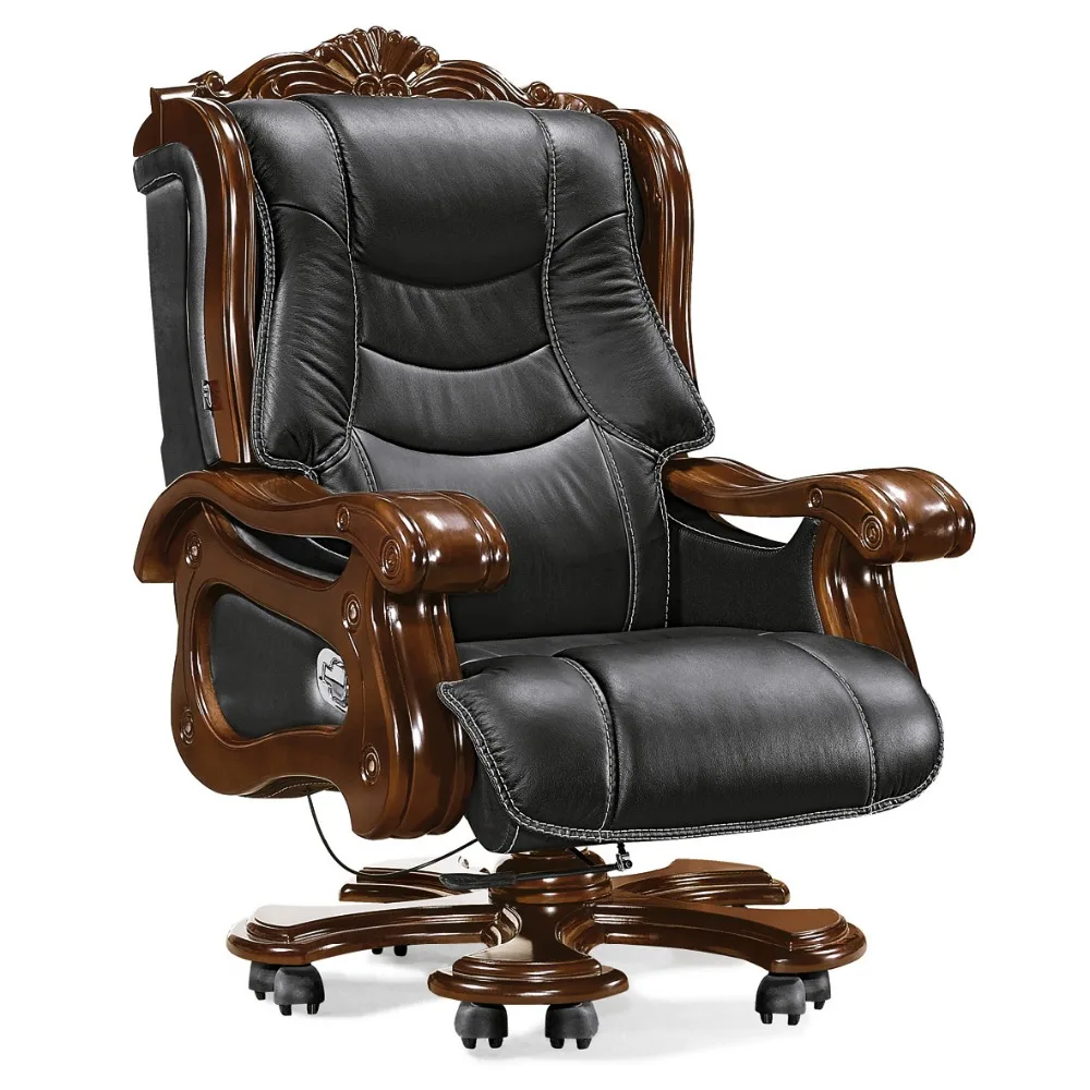 Heated Sale Executive Leather Office Chair Wooden Swivel