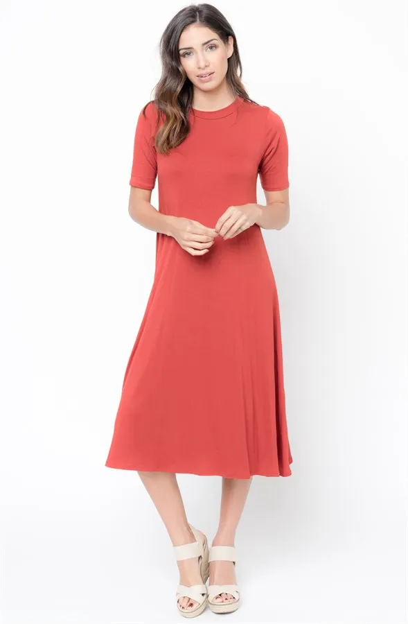 Oem Wholesale Custom Ladies Solid Swing Casual Dresses Below The Knee