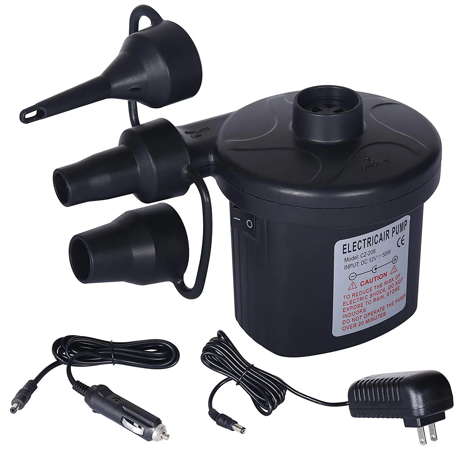 2 IN 1 12V//240V ELECTRIC AIR INFLATOR CAMPING AIRBED PUMP POOL DEFLATOR MAINS by Ocean