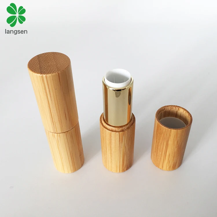 Empty bamboo lipstick tube container