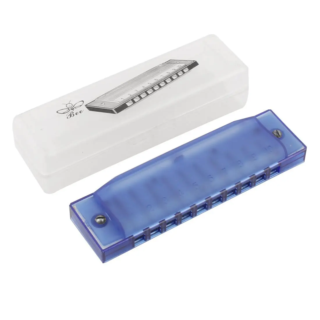 uxcell Plastic Shell Single Row 10 Holes Musical Instrument Harmonica Mouth Organ Blue